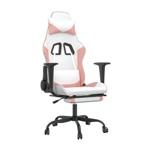 Gamestoel met voetensteun kunstleer wit en roze Gamestoel met voetensteun kunstleer wit en roze