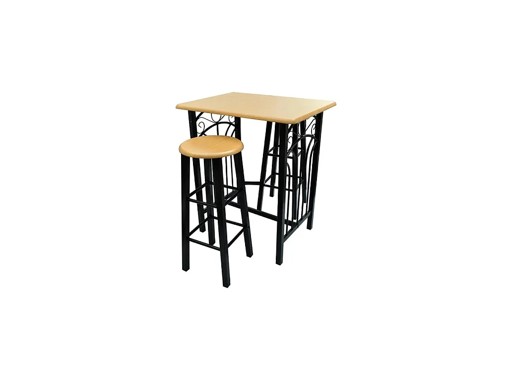 Eetset hout met zwart staal tan