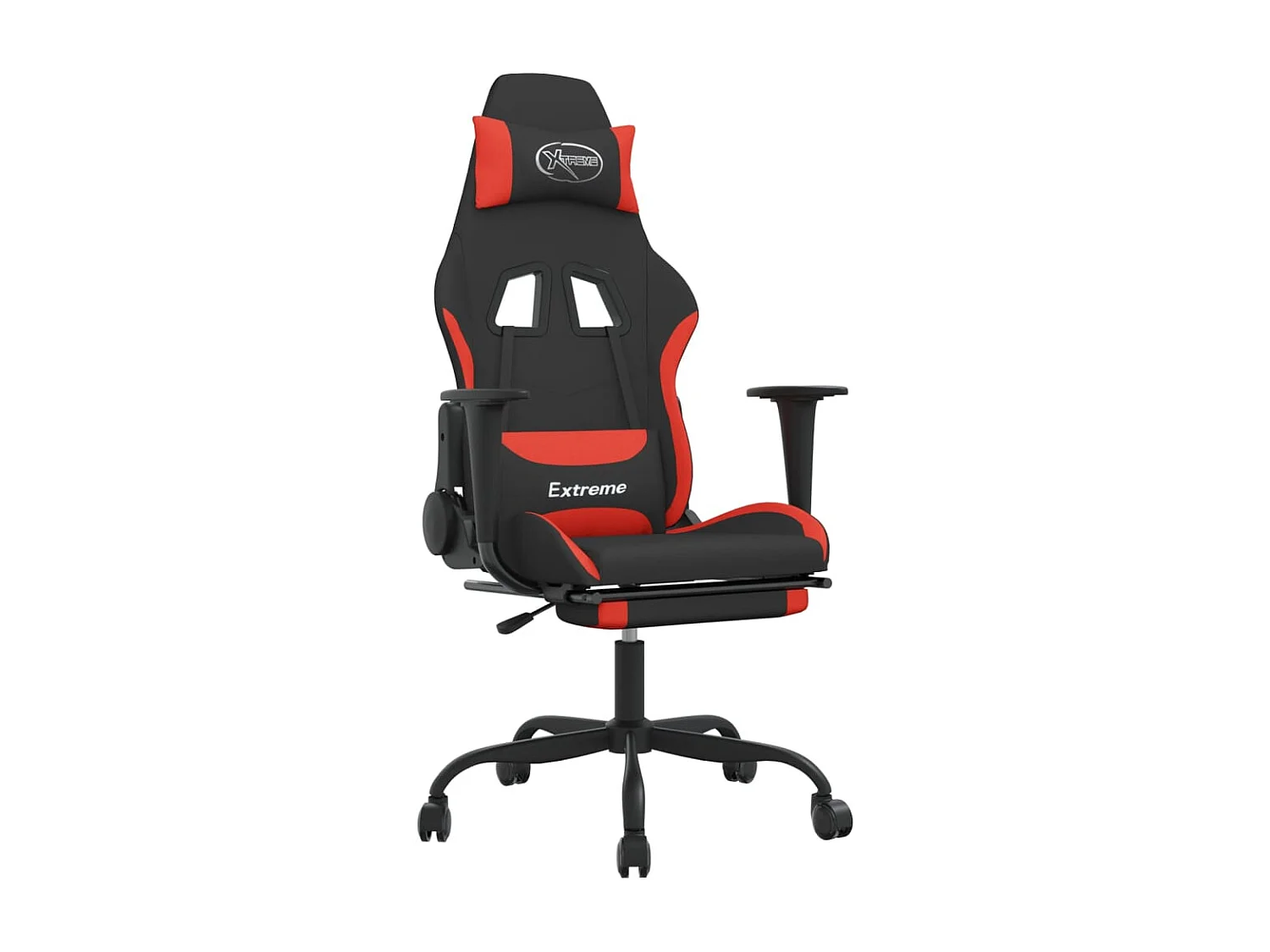 Gamestoel met voetensteun stof zwart en rood