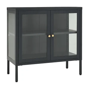 Dressoir 70x35x70 cm staal en glas antracietkleurig Dressoir 70x35x70 cm staal en glas antracietkleurig