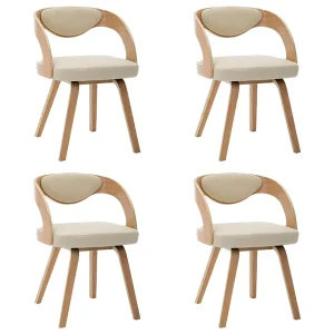 Eetkamerstoelen 4 st gebogen hout en kunstleer crèmekleurig Eetkamerstoelen 4 st gebogen hout en kunstleer crèmekleurig