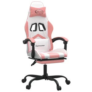 Gamestoel met voetensteun kunstleer wit en roze Gamestoel met voetensteun kunstleer wit en roze