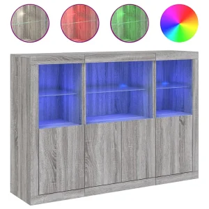 Dressoirs met LED-verlichting 3 st bewerkt hout grijs sonoma Dressoirs met LED-verlichting 3 st bewerkt hout grijs sonoma