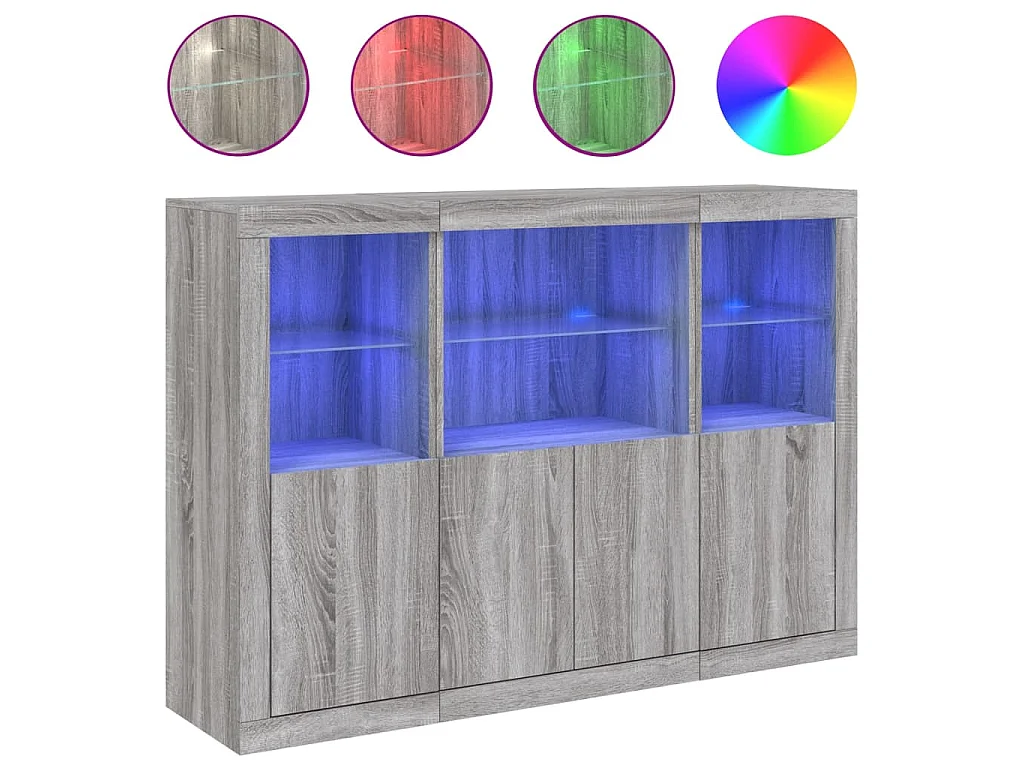 Dressoirs met LED-verlichting 3 st bewerkt hout grijs sonoma