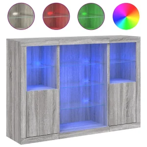 Dressoirs met LED-verlichting 3 st bewerkt hout grijs sonoma Dressoirs met LED-verlichting 3 st bewerkt hout grijs sonoma