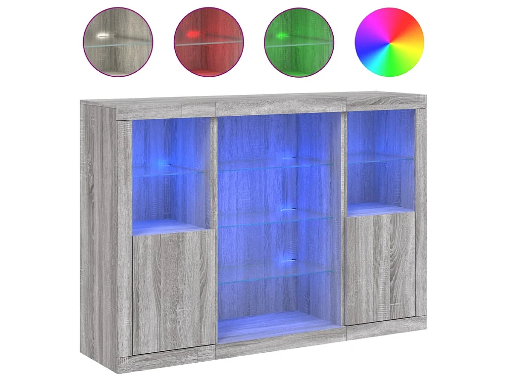 Dressoirs met LED-verlichting 3 st bewerkt hout grijs sonoma
