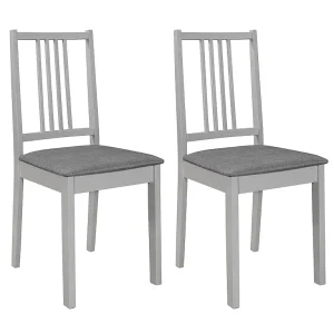 Eetkamerstoelen met kussens 2 st massief hout grijs Eetkamerstoelen met kussens 2 st massief hout grijs