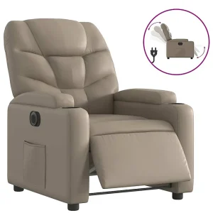 Fauteuil verstelbaar elektrisch kunstleer cappuccinokleurig