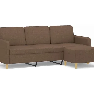 Driezitsbank met voetenbank 180 cm stof bruin