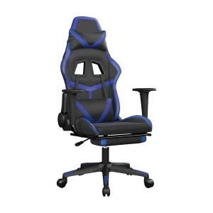 Gamestoel met voetensteun kunstleer zwart en blauw Gamestoel met voetensteun kunstleer zwart en blauw