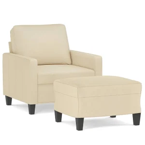 Fauteuil met voetenbank 60 cm stof crèmekleurig Fauteuil met voetenbank 60 cm stof crèmekleurig