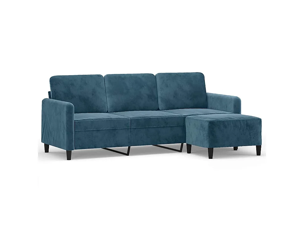 Driezitsbank met voetenbank 180 cm fluweel blauw