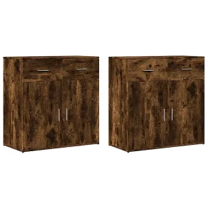 Dressoirs 2 st 79x38x80 cm bewerkt hout gerookt eikenkleurig Dressoirs 2 st 79x38x80 cm bewerkt hout gerookt eikenkleurig