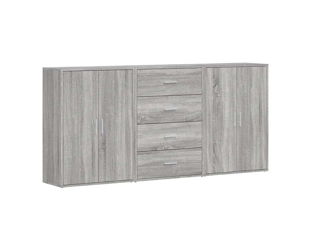 Dressoirs 3 st 60x31x84 cm bewerkt hout grijs sonoma eikenkleur