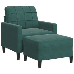 Fauteuil met voetenbank 60 cm fluweel donkergroen Fauteuil met voetenbank 60 cm fluweel donkergroen