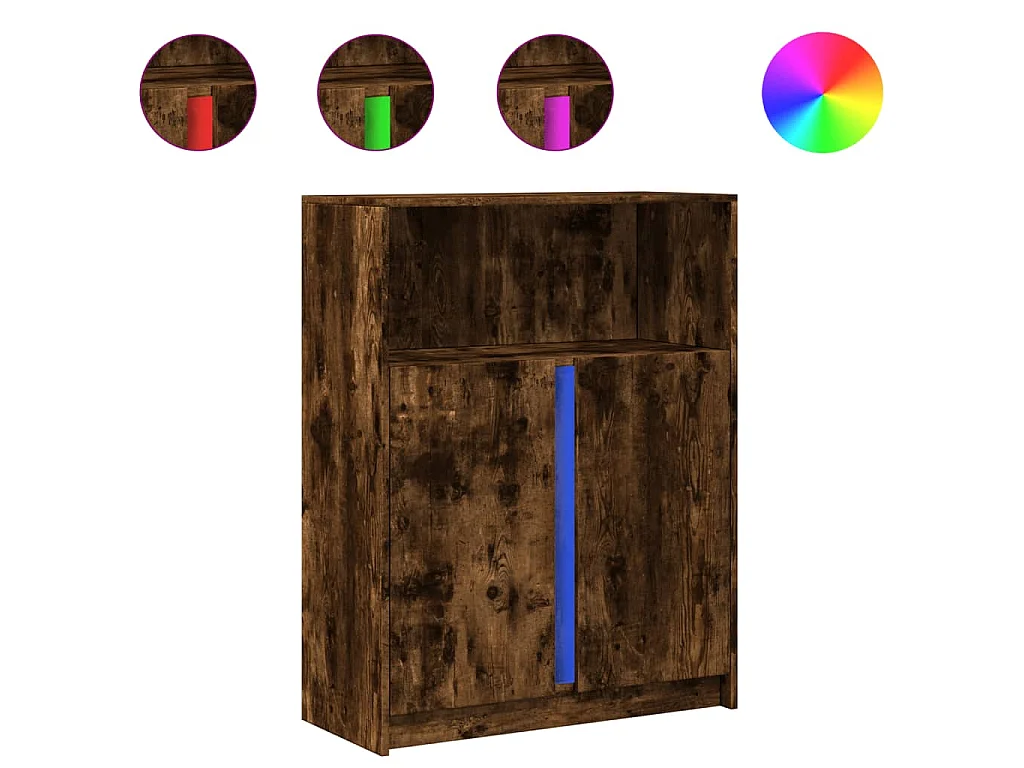 Dressoir met LED 77x34x100 cm bewerkt hout gerookt eikenkleurig