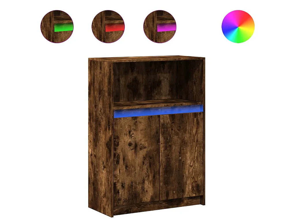 Dressoir met LED 72x34x100 cm bewerkt hout gerookt eikenkleurig