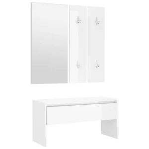 Garderobe set bewerkt hout hoogglans wit Garderobe set bewerkt hout hoogglans wit