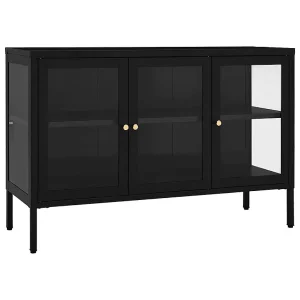 Dressoir 105x35x70 cm staal en glas zwart