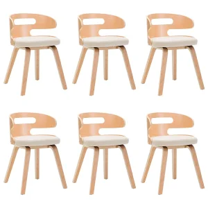 Eetkamerstoelen 6 st gebogen hout en kunstleer crème