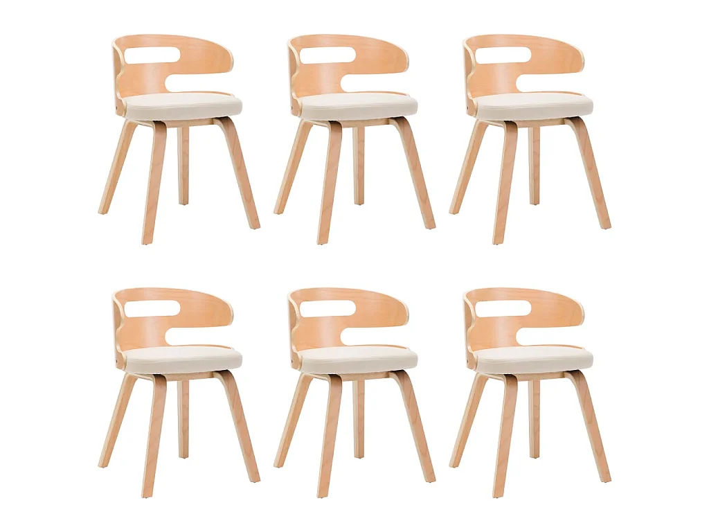 Eetkamerstoelen 6 st gebogen hout en kunstleer crème