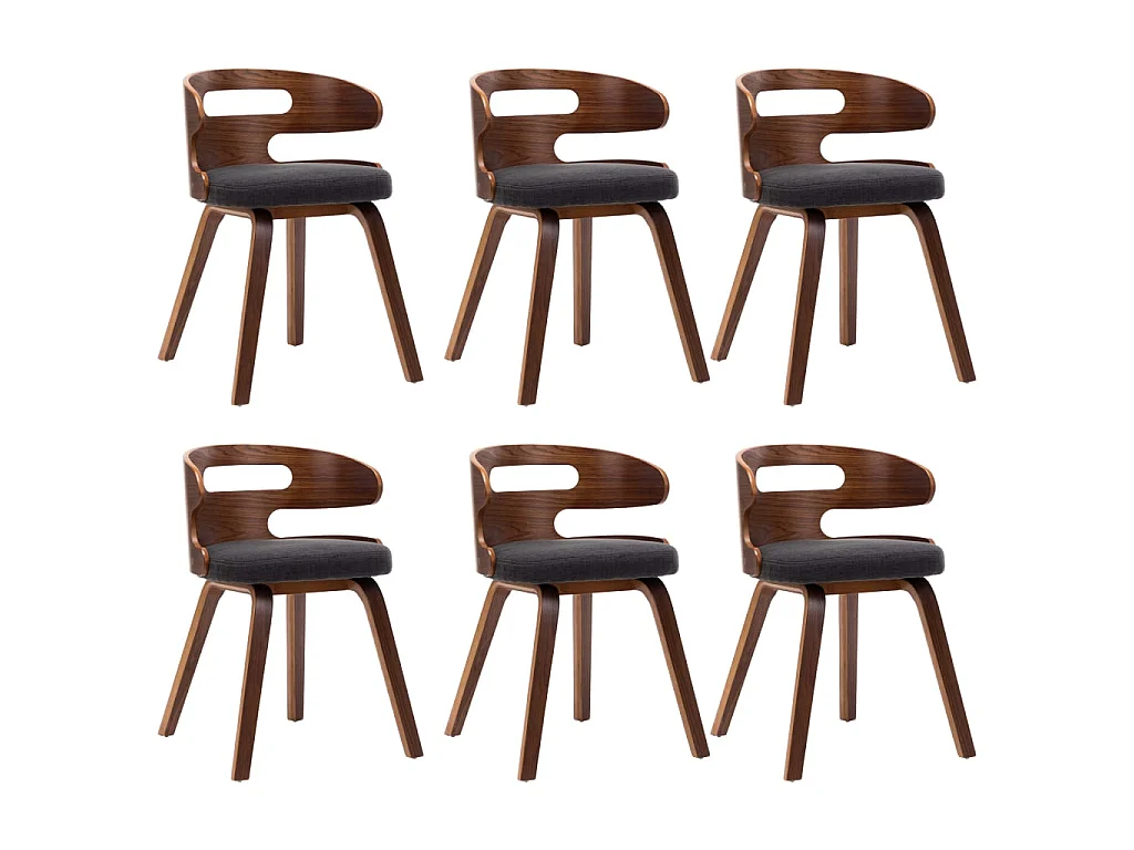 Eetkamerstoelen 6 st gebogen hout en stof donkergrijs