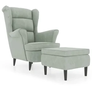 Fauteuil met voetenbank fluweel lichtgrijs Fauteuil met voetenbank fluweel lichtgrijs