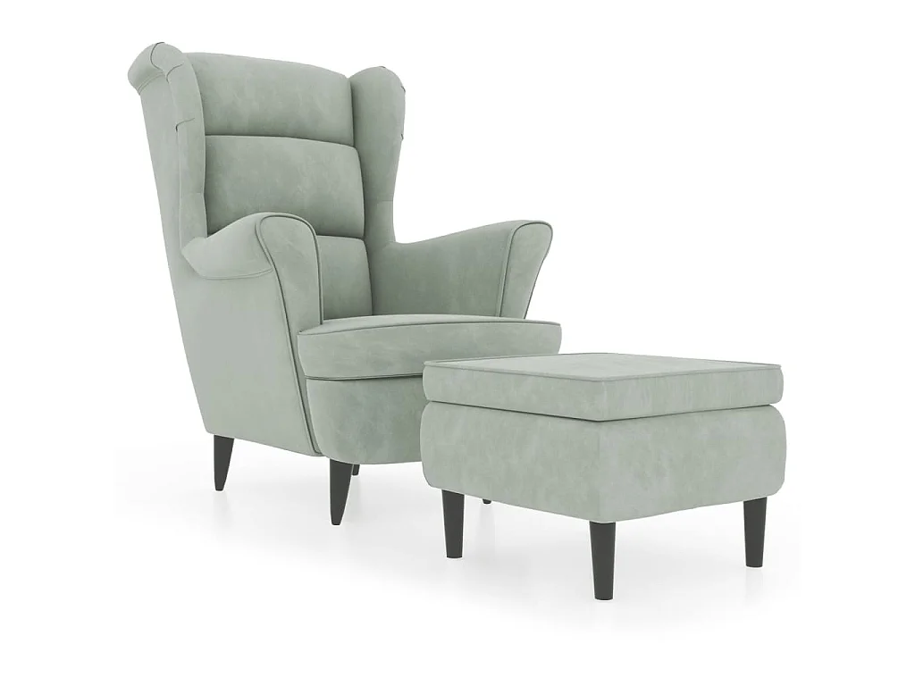 Fauteuil met voetenbank fluweel lichtgrijs