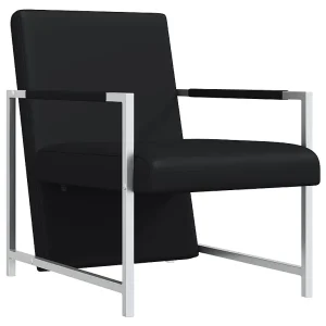 Fauteuil met chromen poten kunstleer zwart Fauteuil met chromen poten kunstleer zwart