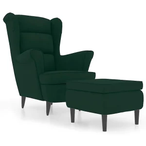 Fauteuil met voetenbank fluweel donkergroen Fauteuil met voetenbank fluweel donkergroen