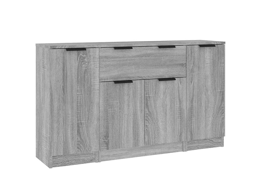 Dressoirs 3 st bewerkt hout grijs sonoma eikenkleurig
