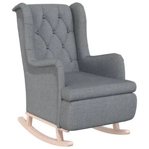 Fauteuil met massief rubberwood schommelpoten stof lichtgrijs Fauteuil met massief rubberwood schommelpoten stof lichtgrijs