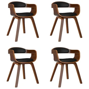 Eetkamerstoelen 4 st gebogen hout en kunstleer zwart Eetkamerstoelen 4 st gebogen hout en kunstleer zwart