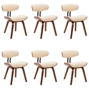 Eetkamerstoelen 6 st gebogen hout en kunstleer crème Eetkamerstoelen 6 st gebogen hout en kunstleer crème