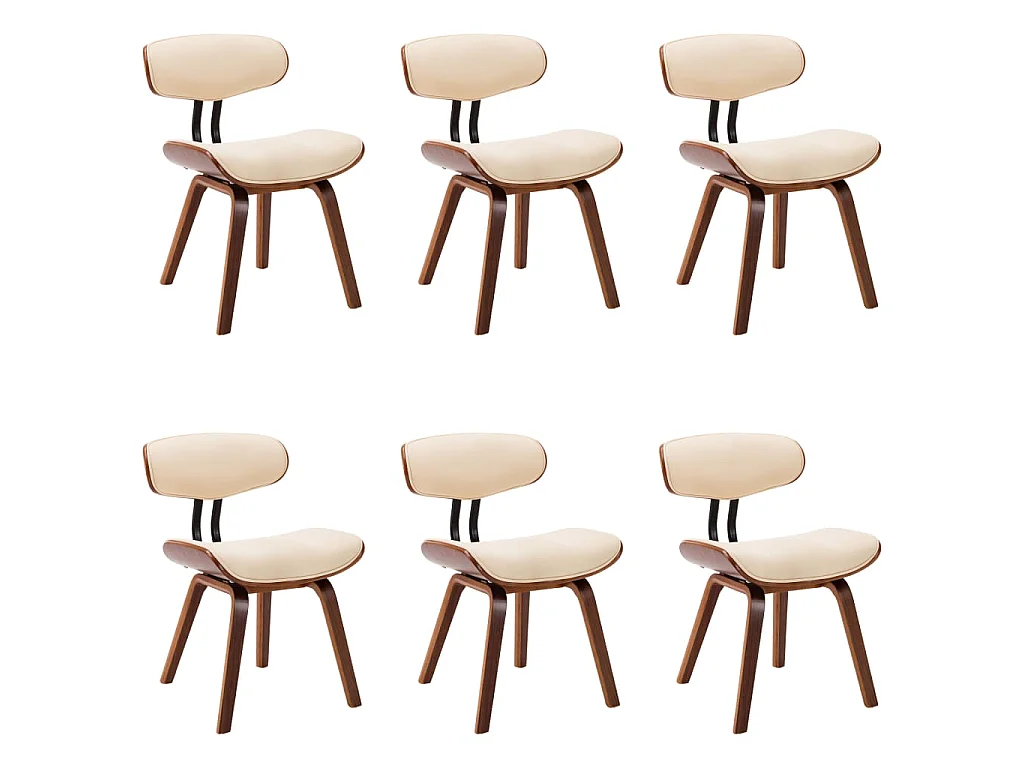 Eetkamerstoelen 6 st gebogen hout en kunstleer crème