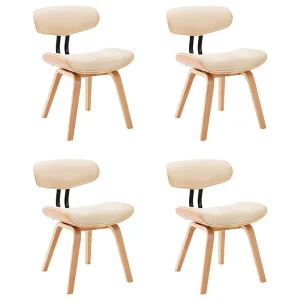 Eetkamerstoelen 4 st gebogen hout en kunstleer crèmekleurig Eetkamerstoelen 4 st gebogen hout en kunstleer crèmekleurig