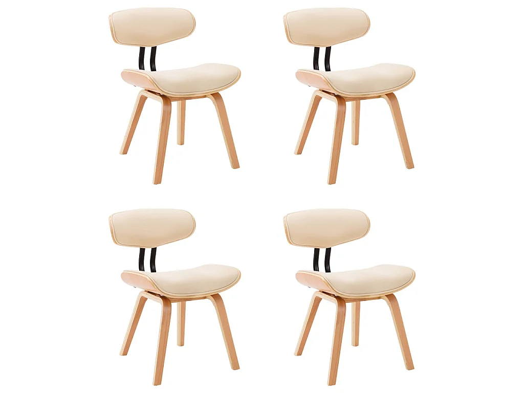 Eetkamerstoelen 4 st gebogen hout en kunstleer crèmekleurig