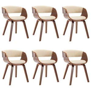 Eetkamerstoelen 6 st gebogen hout en kunstleer crème Eetkamerstoelen 6 st gebogen hout en kunstleer crème