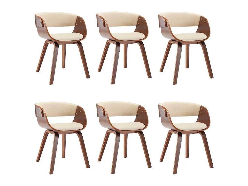 Eetkamerstoelen 6 st gebogen hout en kunstleer crème