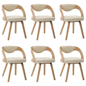 Eetkamerstoelen 6 st gebogen hout en kunstleer crème