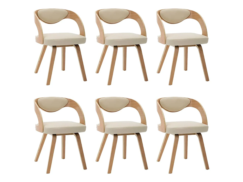 Eetkamerstoelen 6 st gebogen hout en kunstleer crème