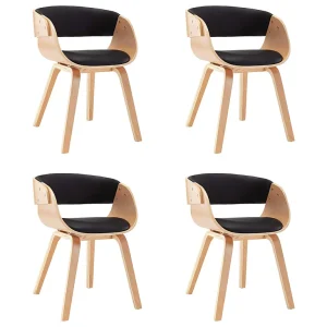 Eetkamerstoelen 4 st gebogen hout en kunstleer zwart Eetkamerstoelen 4 st gebogen hout en kunstleer zwart