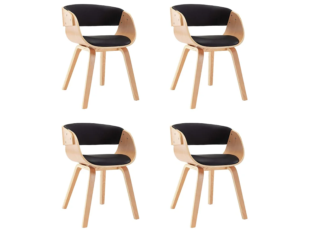 Eetkamerstoelen 4 st gebogen hout en kunstleer zwart