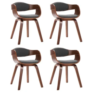 Eetkamerstoelen 4 st gebogen hout en stof grijs Eetkamerstoelen 4 st gebogen hout en stof grijs