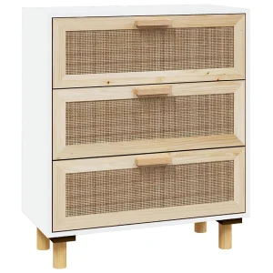 Dressoir 60x30x70 cm massief grenenhout en rattan wit
