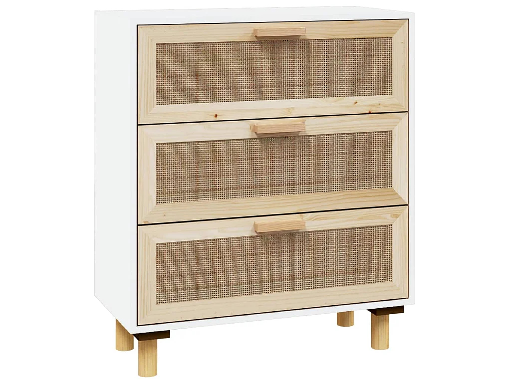 Dressoir 60x30x70 cm massief grenenhout en rattan wit