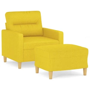 Fauteuil met voetenbank 60 cm stof lichtgeel Fauteuil met voetenbank 60 cm stof lichtgeel
