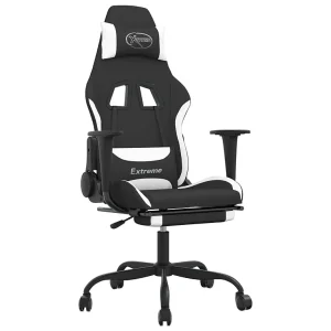 Gamestoel met voetensteun stof zwart en wit Gamestoel met voetensteun stof zwart en wit