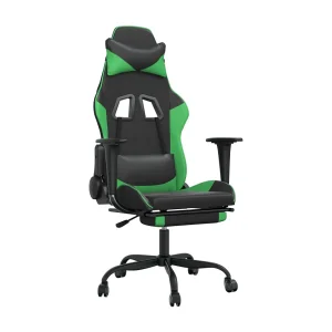 Gamestoel met voetensteun kunstleer zwart en groen Gamestoel met voetensteun kunstleer zwart en groen