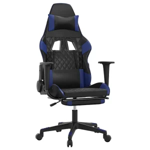 Gamestoel met voetensteun kunstleer zwart en blauw Gamestoel met voetensteun kunstleer zwart en blauw